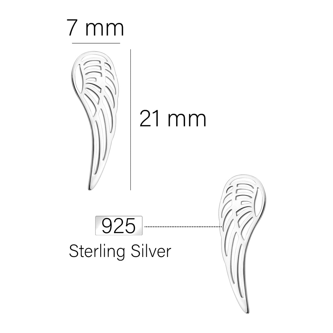 Maßenansicht von Flügel Engel Ohrstecker in 925 Silber von Sofia Milani - E1919