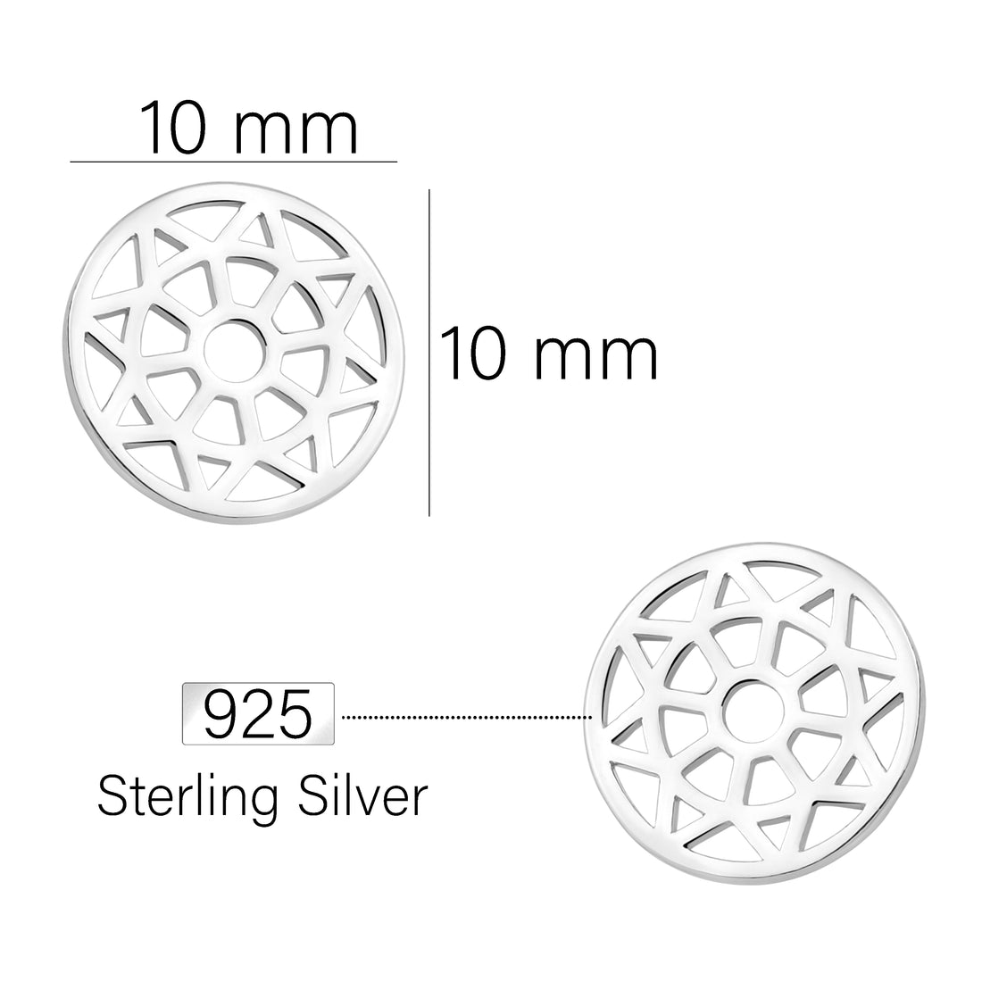 Maßenansicht von Ornament Kreis Ohrstecker in 925 Silber von Sofia Milani - E1921