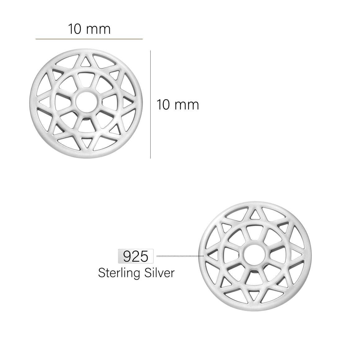 Maßenansicht von Ornament Kreis Ohrstecker in 925 Silber von Sofia Milani - E1921