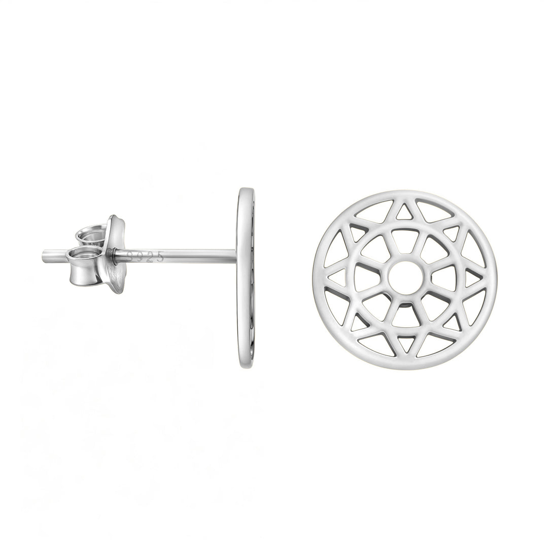 Haupt- und Seitenansicht von Ornament Kreis Ohrstecker in 925 Silber von Sofia Milani - E1921
