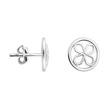 Haupt- und Seitenansicht von Kreis Kleeblatt Ohrstecker in 925 Silber von Sofia Milani - E1927