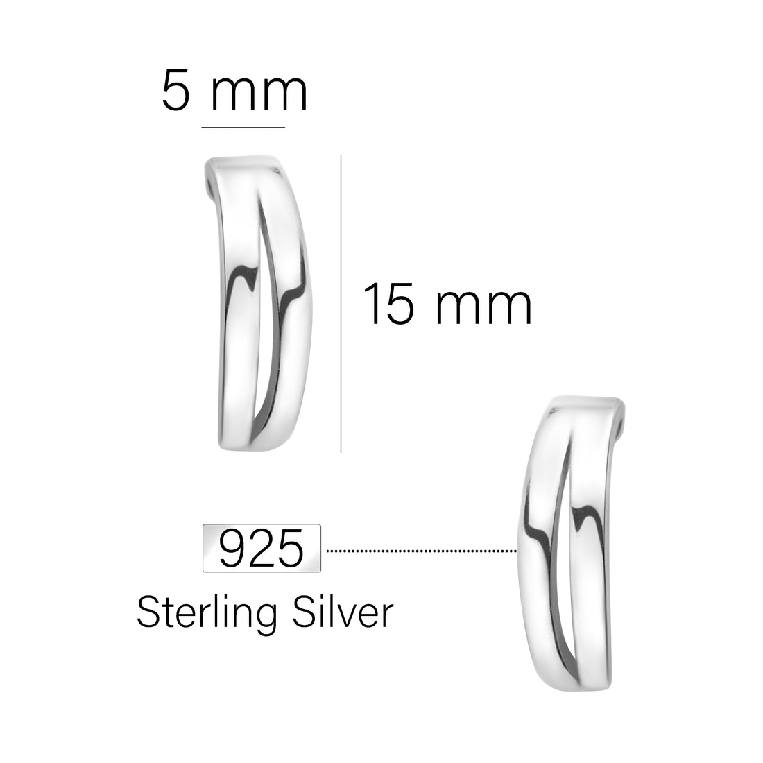 Maßenansicht von Doppelte Steck Creolen in 925 Silber von Sofia Milani - E1933