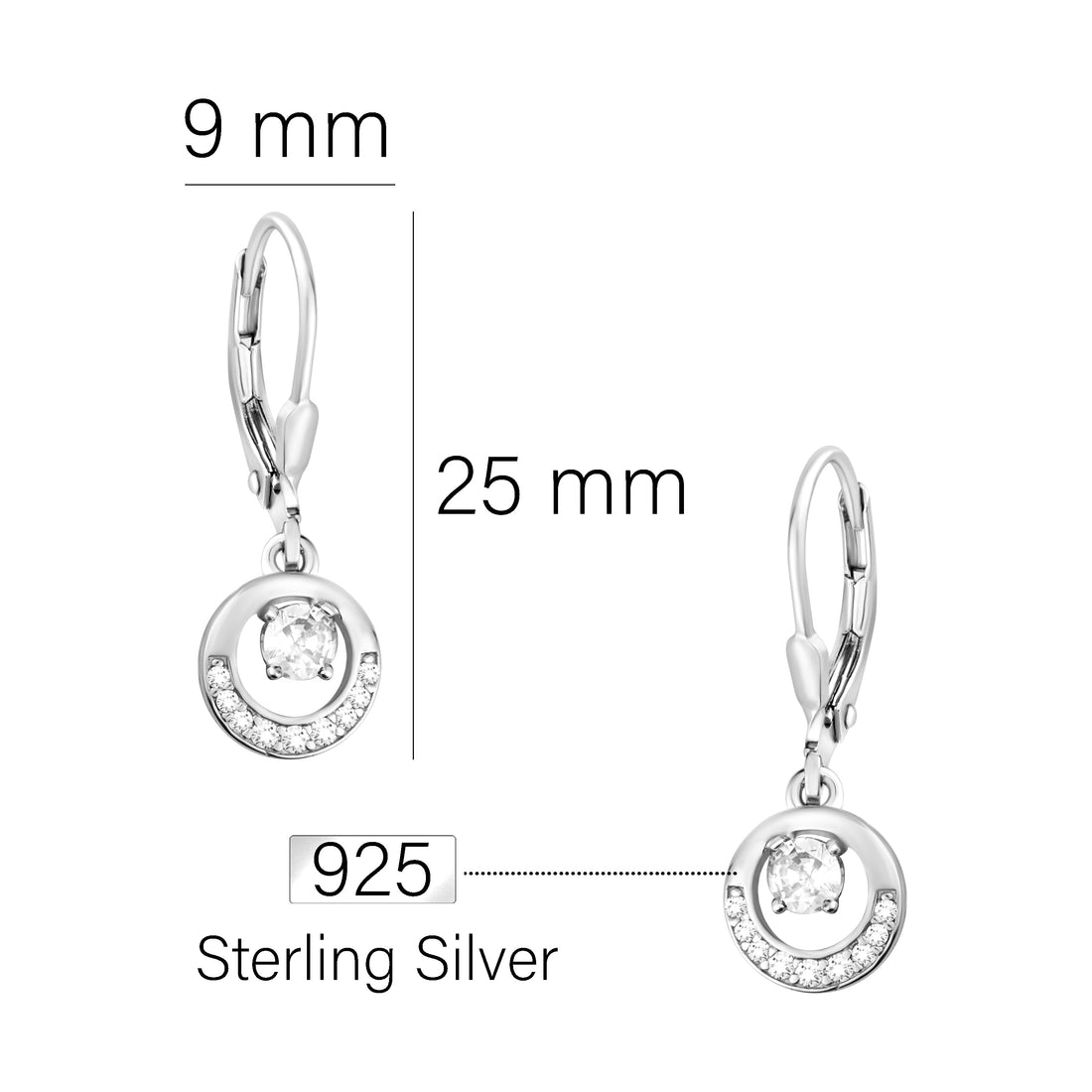 Maßenansicht von Kreis Ohrhänger in 925 Silber von Sofia Milani - E1939
