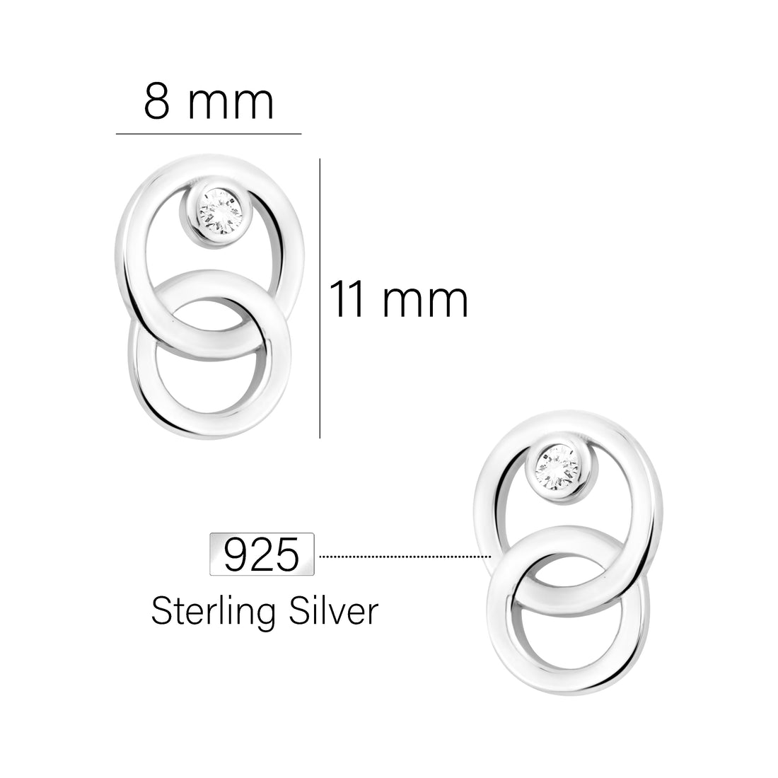 Maßenansicht von Kreis Ohrstecker in 925 Silber von Sofia Milani - E1941