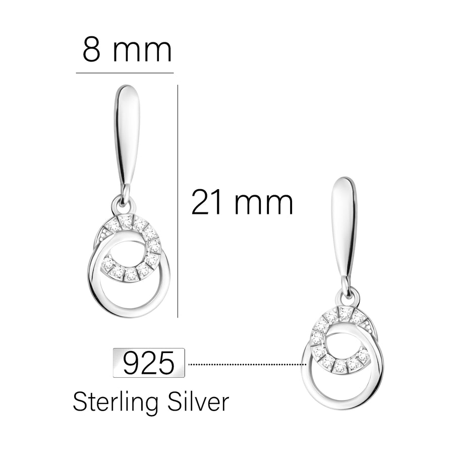 Maßenansicht von Kreis Ohrhänger in 925 Silber von Sofia Milani - E1943