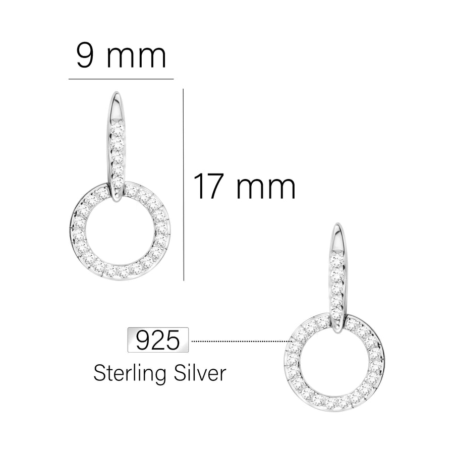 Maßenansicht von Kreis Ohrstecker in 925 Silber von Sofia Milani - E1947