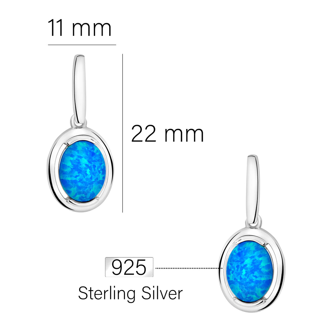 Maßenansicht von Ovaler Opal Ohrhänger in 925 Silber von Sofia Milani - E1951