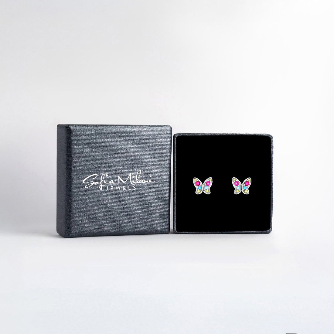 Boxansicht von Mehrfarbiger Zirkonia Ohrstecker in 925 Silber von Sofia Milani - E1952