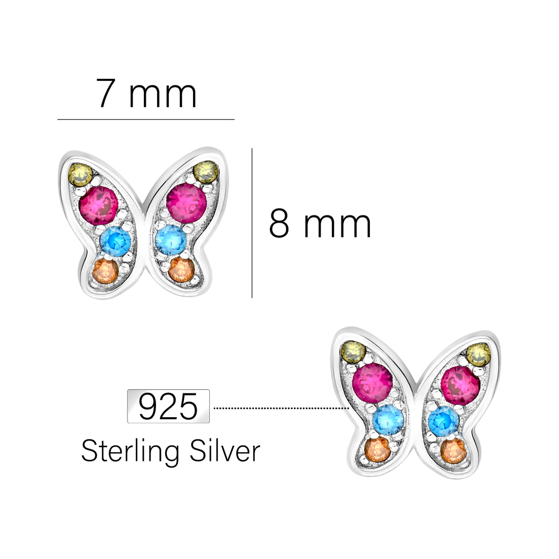 Maßenansicht von Mehrfarbiger Zirkonia Ohrstecker in 925 Silber von Sofia Milani - E1952
