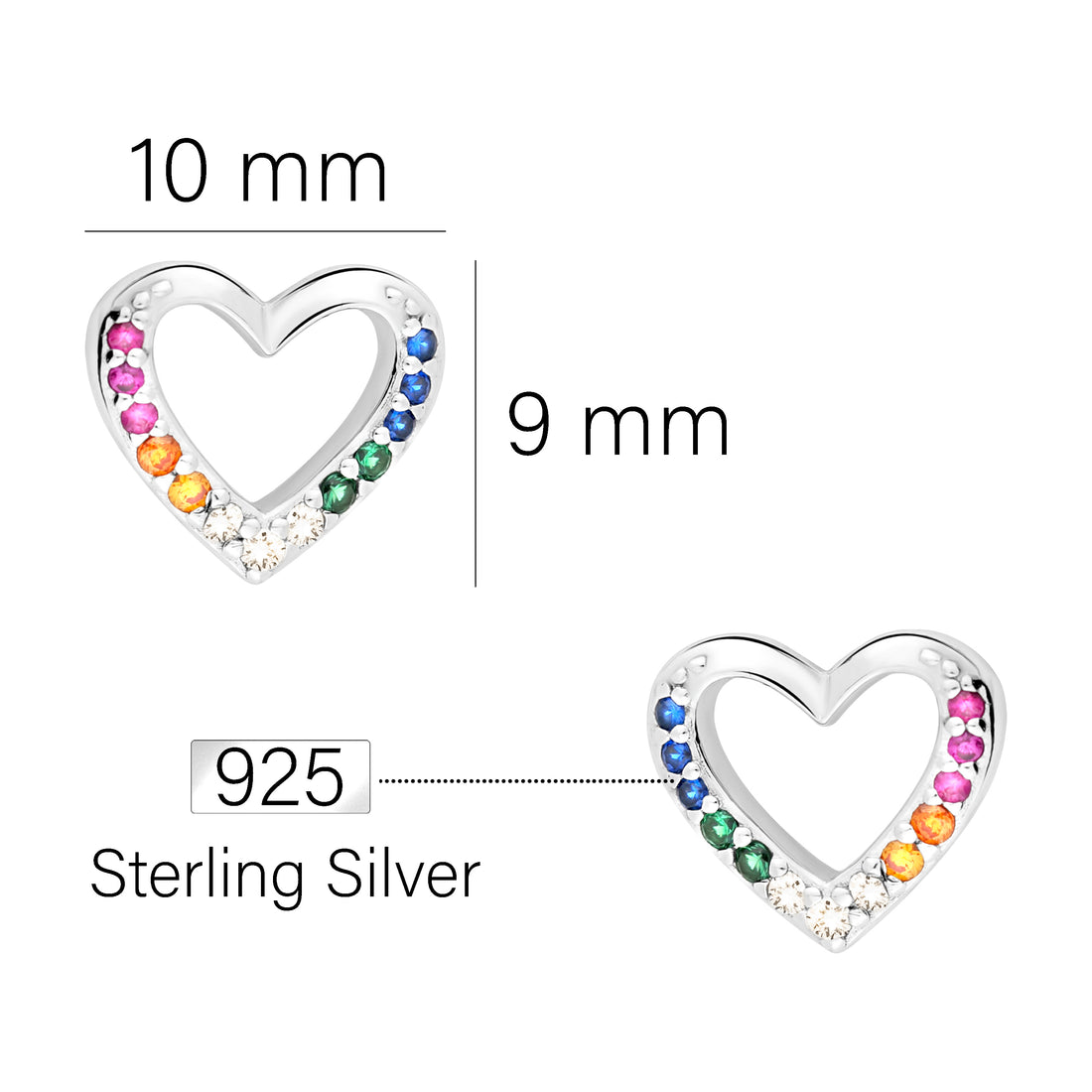 Maßenansicht von Mehrfarbiger Zirkonia Ohrstecker in 925 Silber von Sofia Milani - E1953