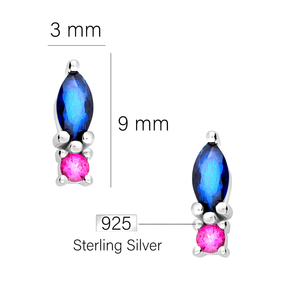 Maßenansicht von Mehrfarbiger Zirkonia Ohrstecker in 925 Silber von Sofia Milani - E1956