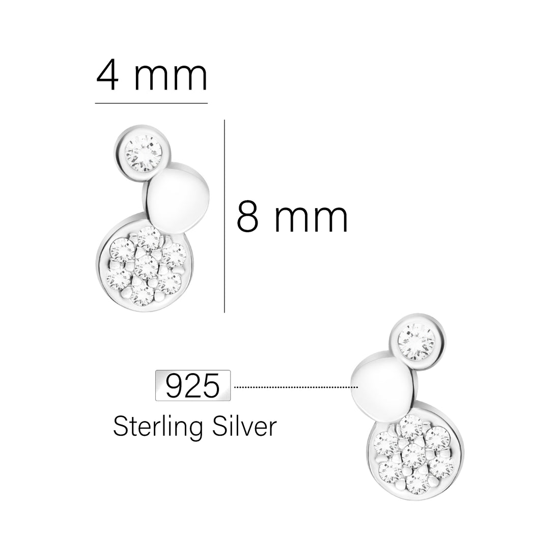 Maßenansicht von Kreis Ohrstecker in 925 Silber von Sofia Milani - E1957