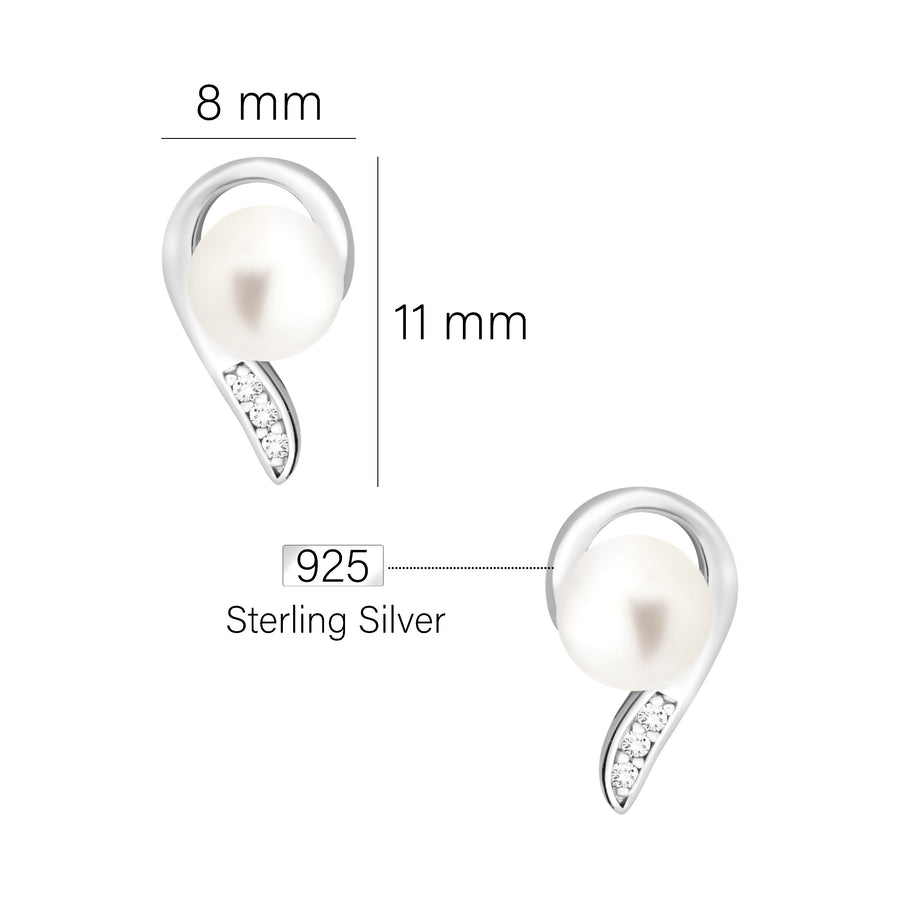 Maßenansicht von Perlen Ohrstecker in 925 Silber von Sofia Milani - E1959