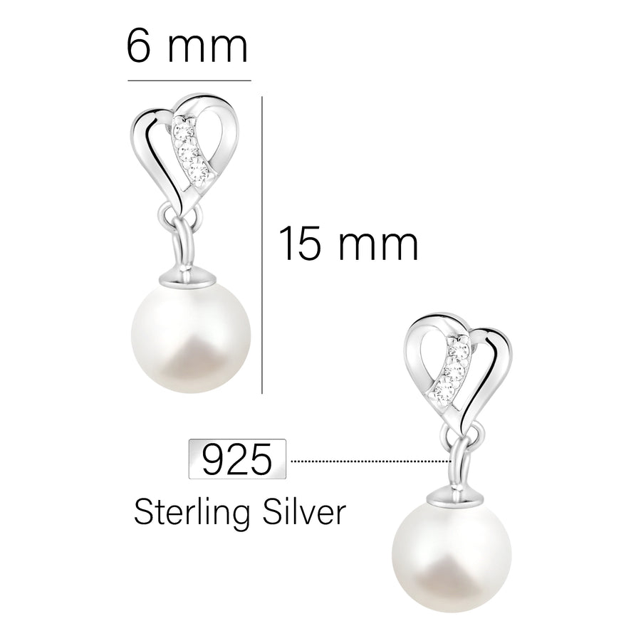 Maßenansicht von Herz Perlen Ohrstecker in 925 Silber von Sofia Milani - E1960