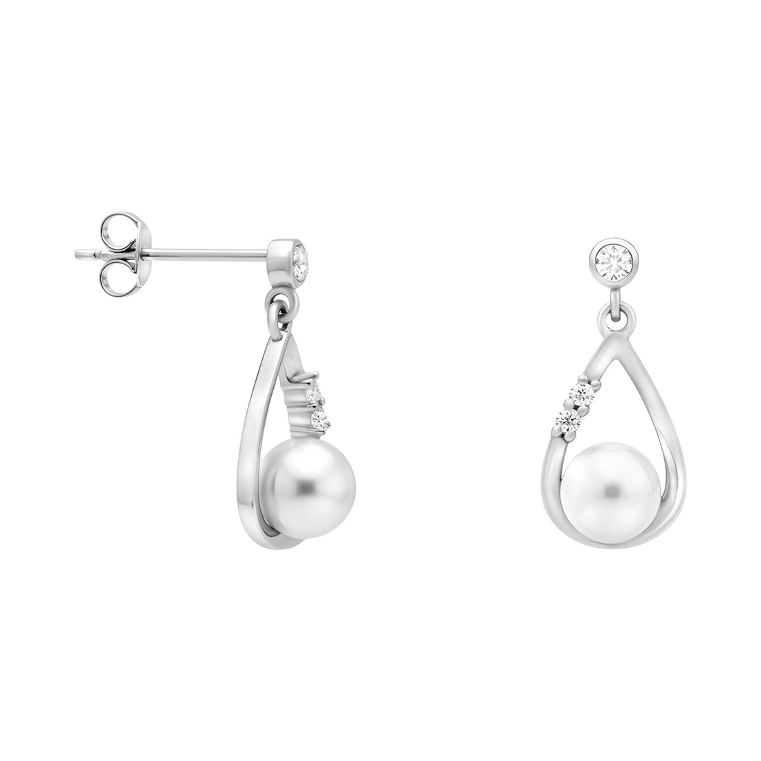 Haupt- und Seitenansicht von Perlen Ohrstecker in 925 Silber von Sofia Milani - E1962