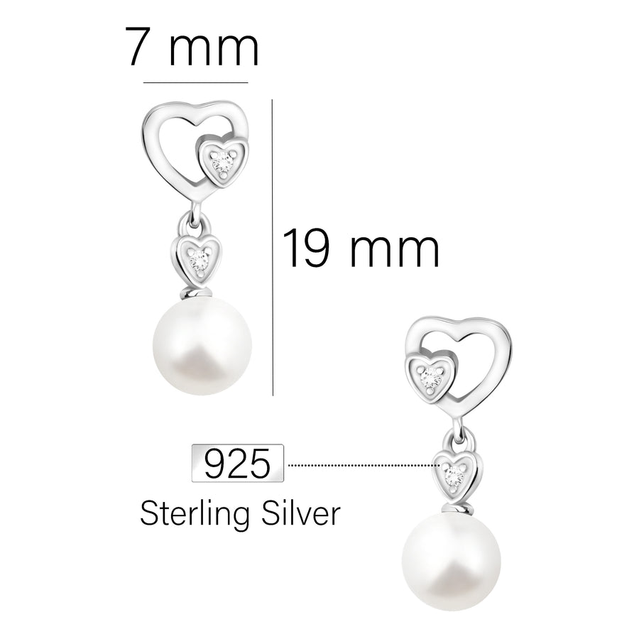 Maßenansicht von Herz Perlen Ohrstecker in 925 Silber von Sofia Milani - E1963