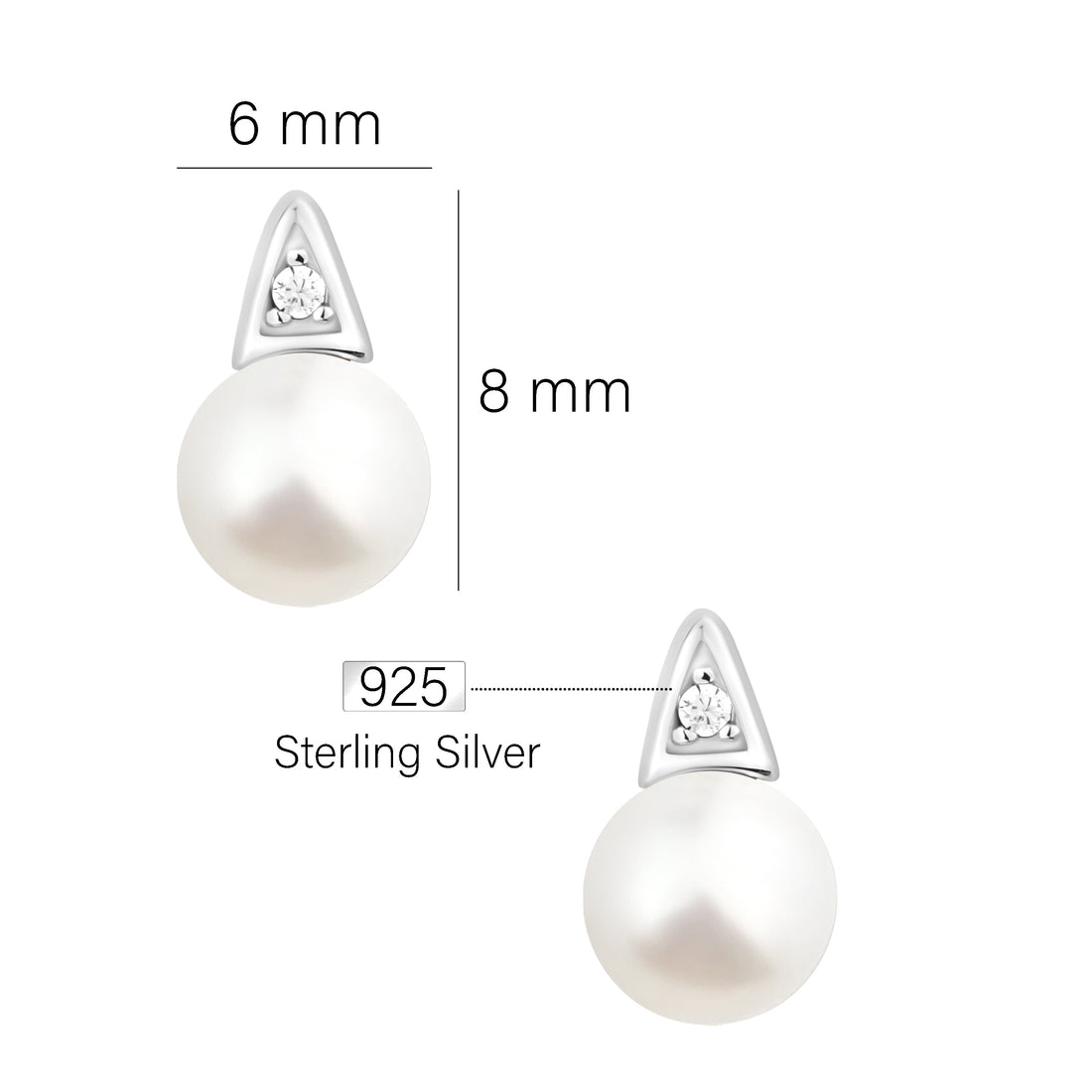 Maßenansicht von Perlen Ohrstecker in 925 Silber von Sofia Milani - E1964