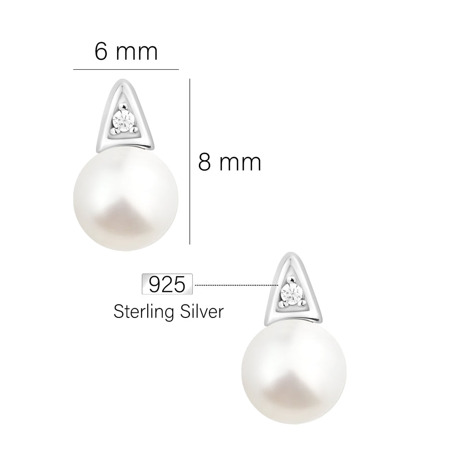 Maßenansicht von Perlen Ohrstecker in 925 Silber von Sofia Milani - E1964