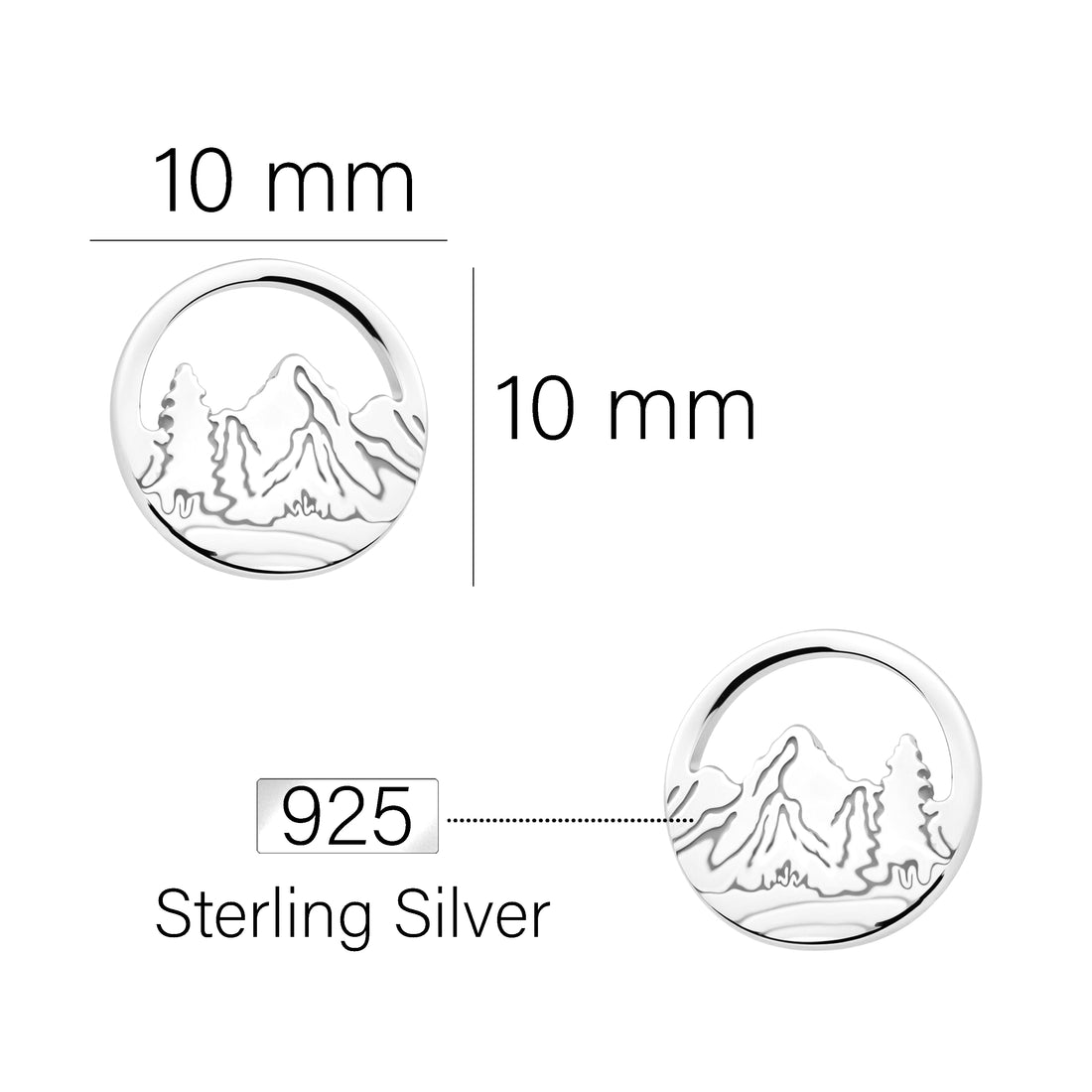 Maßenansicht von Berg Ohrstecker in 925 Silber von Sofia Milani - E1970