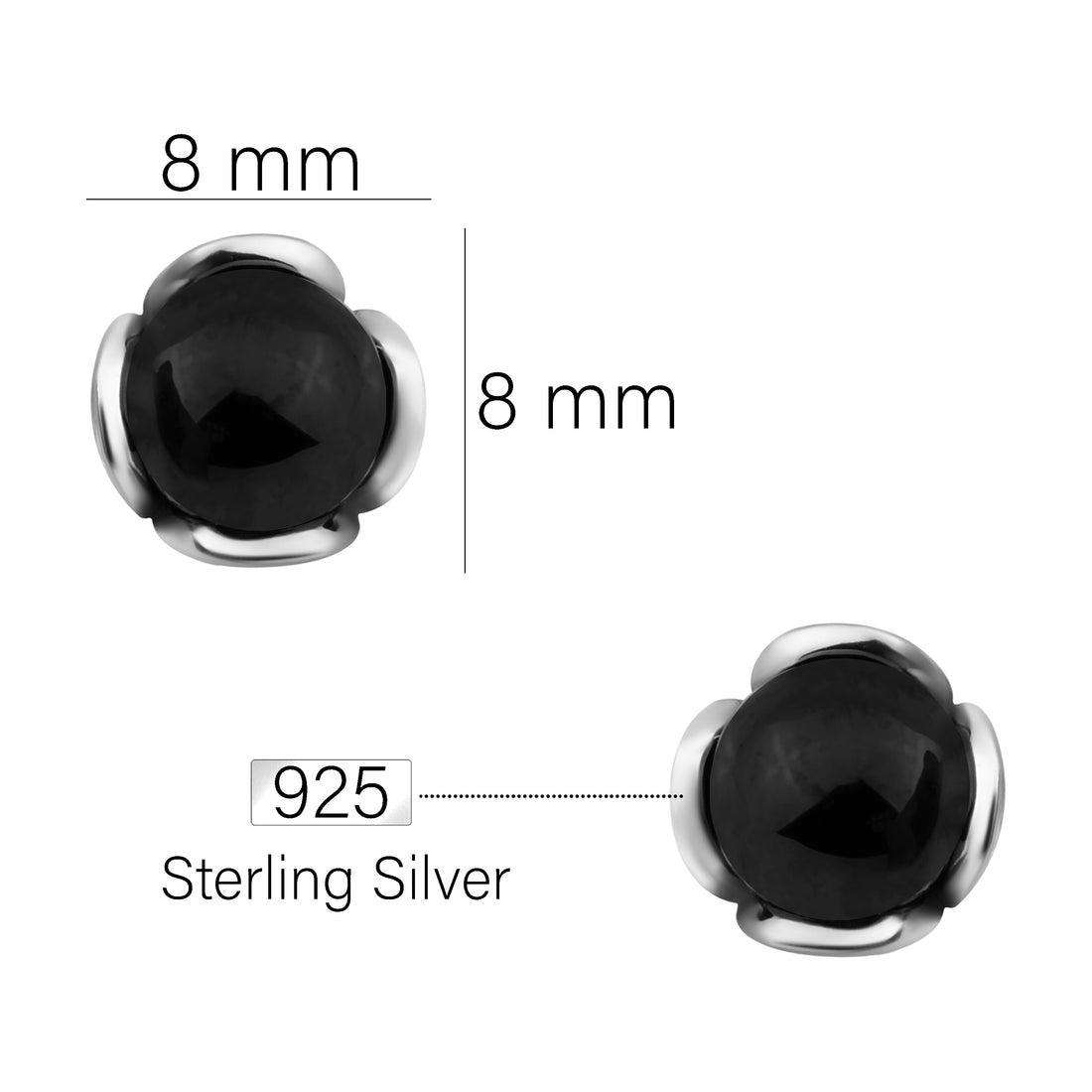 Maßenansicht von Schwarze Zirkonia Blume Ohrstecker in 925 Silber von Sofia Milani - E1987