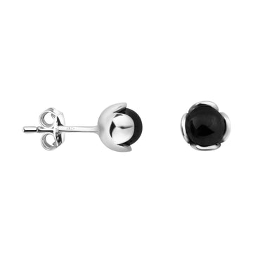 Haupt- und Seitenansicht von Schwarze Zirkonia Blume Ohrstecker in 925 Silber von Sofia Milani - E1987