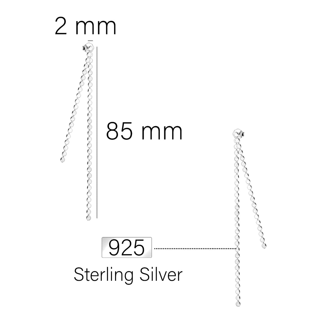Maßenansicht von Plättchen Ketten Ohrhänger in 925 Silber von Sofia Milani - E1991