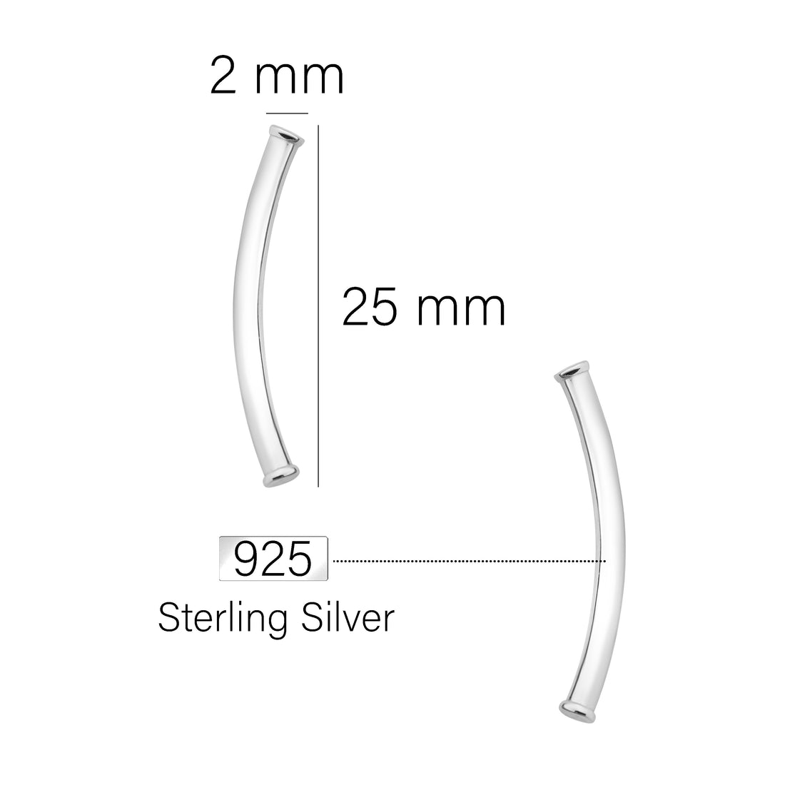 Maßenansicht von Stab Ohrstecker in 925 Silber von Sofia Milani - E1997