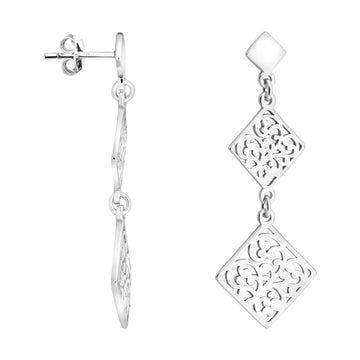 Haupt- und Seitenansicht von Ornament Quadrat Ohrhänger in 925 Silber von Sofia Milani - E1999