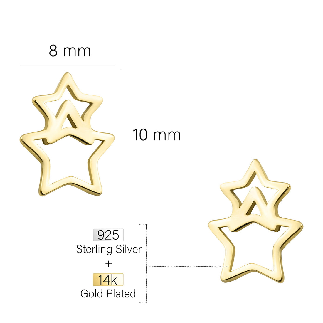 Maßenansicht von Stern Ohrstecker in 925 Silber von Sofia Milani - E2002