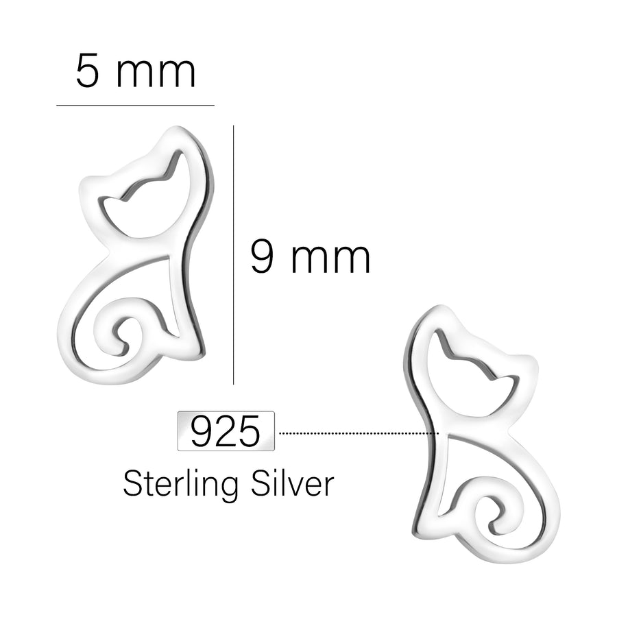 Maßenansicht von Katzen Ohrstecker in 925 Silber von Sofia Milani - E2003