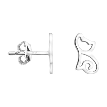 Haupt- und Seitenansicht von Katzen Ohrstecker in 925 Silber von Sofia Milani - E2003