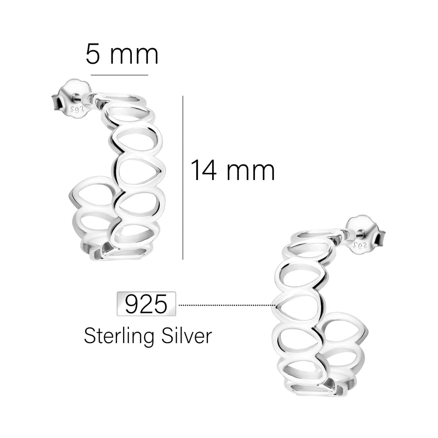 Maßenansicht von Gitter Steck Creolen in 925 Silber von Sofia Milani - E2007