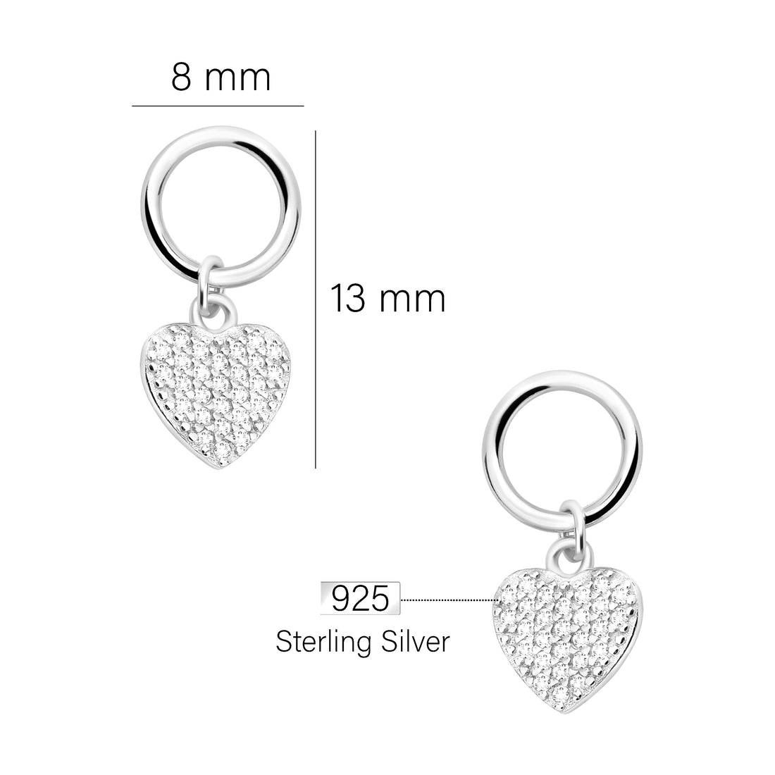 Maßenansicht von Herz Kreis Ohrhänger in 925 Silber von Sofia Milani - E2016