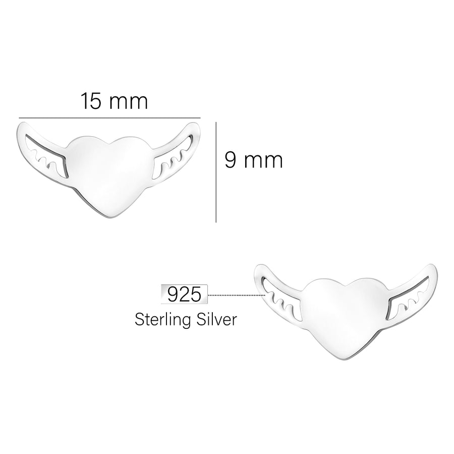 Maßenansicht von Herz Flügel Ohrstecker in 925 Silber von Sofia Milani - E2018