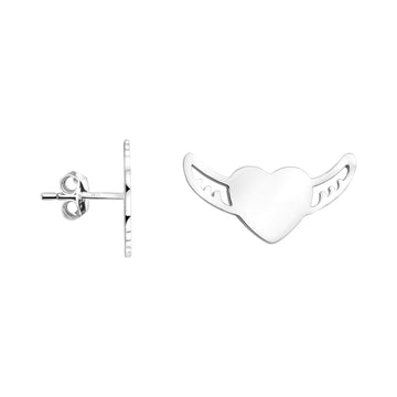 Haupt- und Seitenansicht von Herz Flügel Ohrstecker in 925 Silber von Sofia Milani - E2018