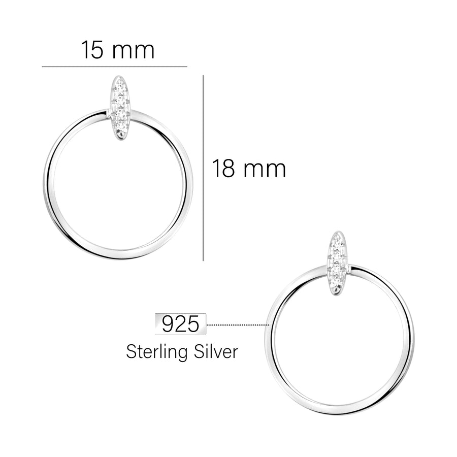 Maßenansicht von Kreis Stab Ohrstecker in 925 Silber von Sofia Milani - E2022