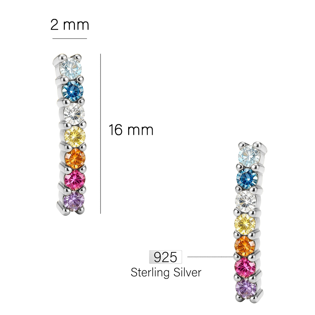 Maßenansicht von Stab Ohrstecker in 925 Silber von Sofia Milani - E2024