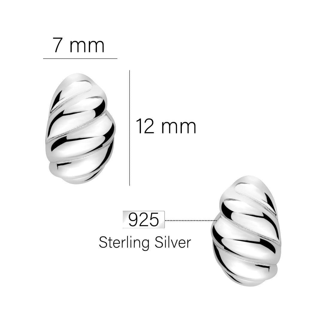 Maßenansicht von Croissant Ohrstecker in 925 Silber von Sofia Milani - E2026