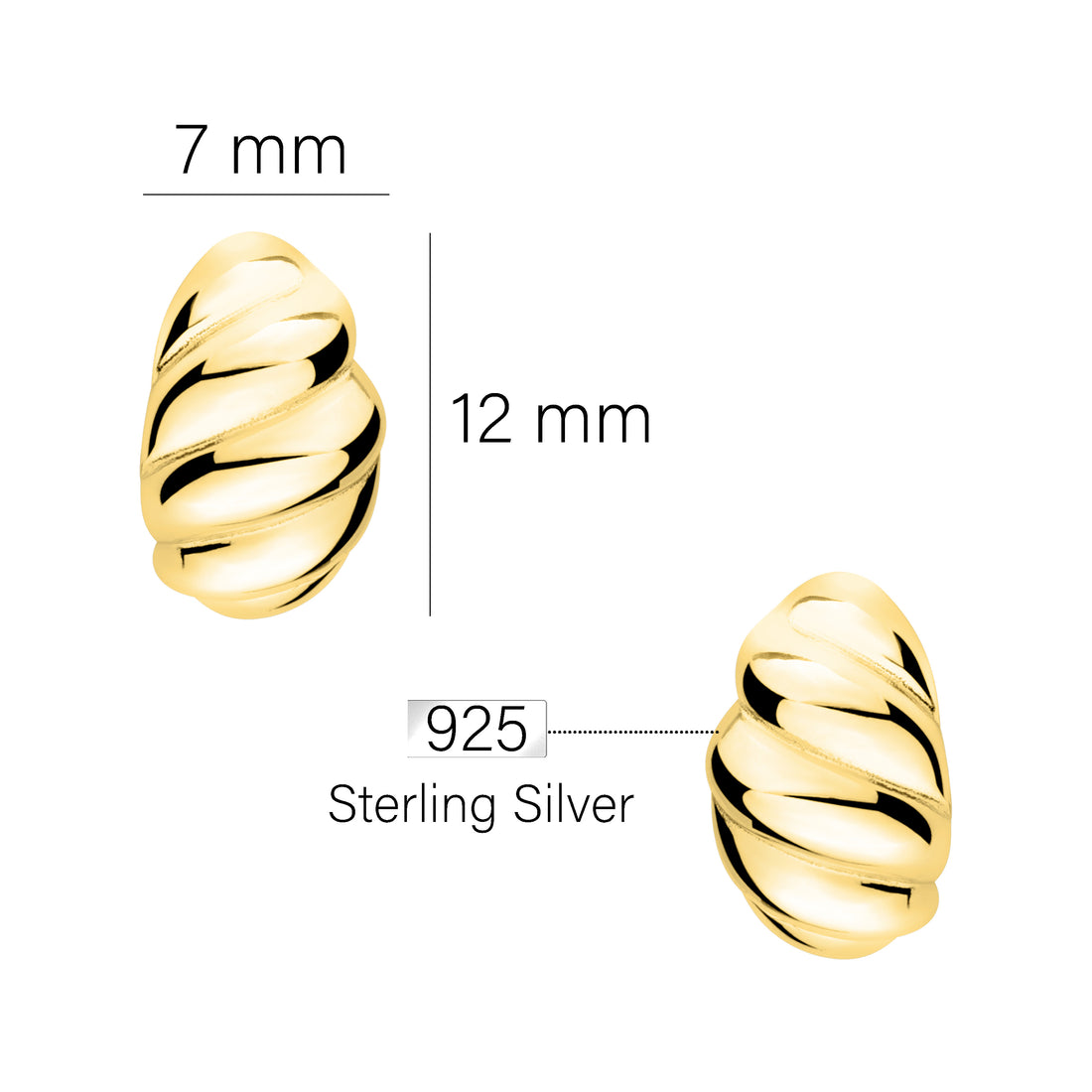 Maßenansicht von Croissant Ohrstecker in 925 Silber von Sofia Milani - E2027