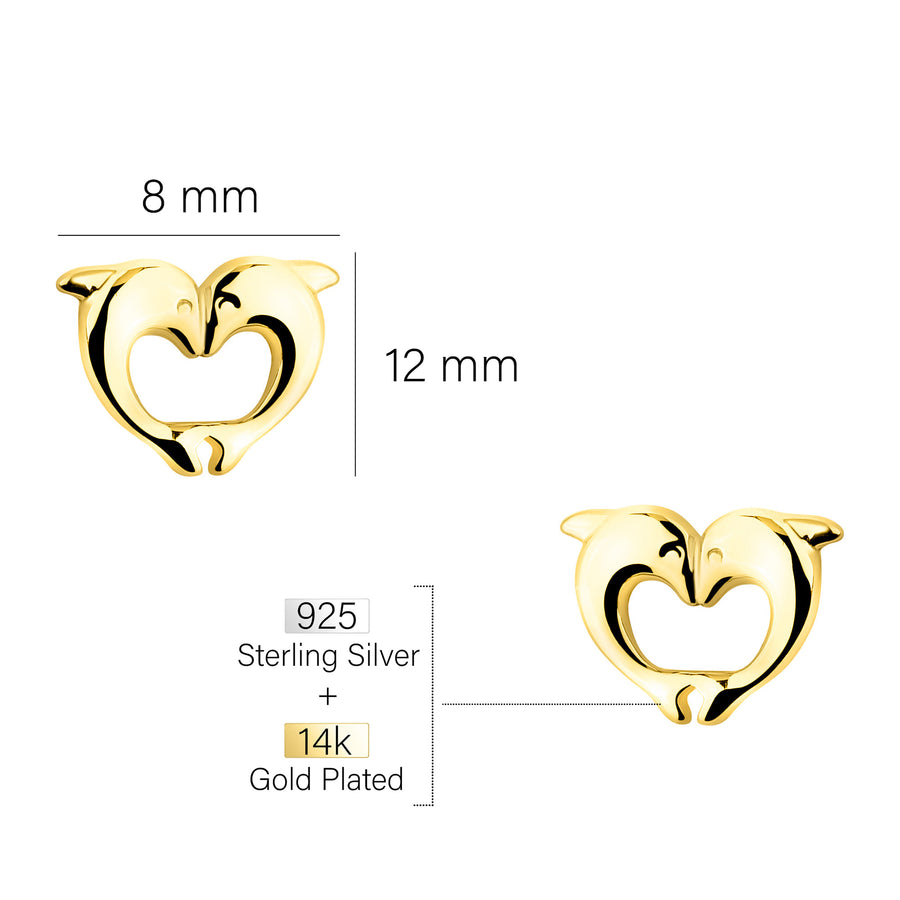 Maßenansicht von Herz Delphin Ohrstecker in 925 Silber von Sofia Milani - E2029