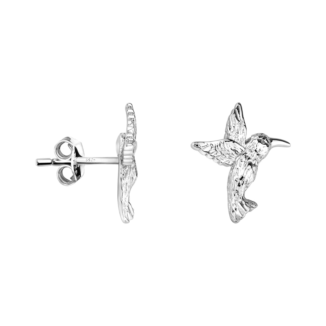 Haupt- und Seitenansicht von Gehämmerter Kolibri Ohrstecker in 925 Silber von Sofia Milani - E2032