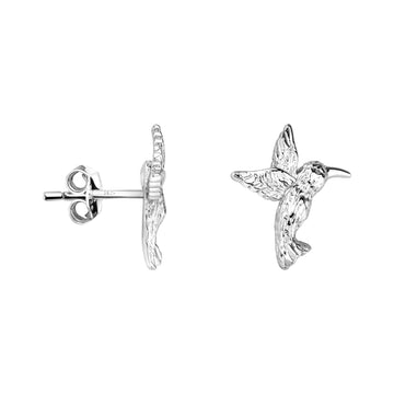 Haupt- und Seitenansicht von Gehämmerter Kolibri Ohrstecker in 925 Silber von Sofia Milani - E2032
