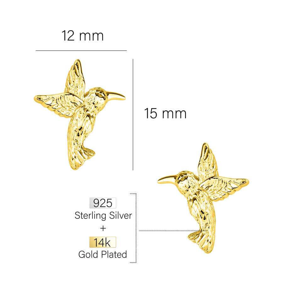 Maßenansicht von Gehämmerter Kolibri Ohrstecker in 925 Silber von Sofia Milani - E2033