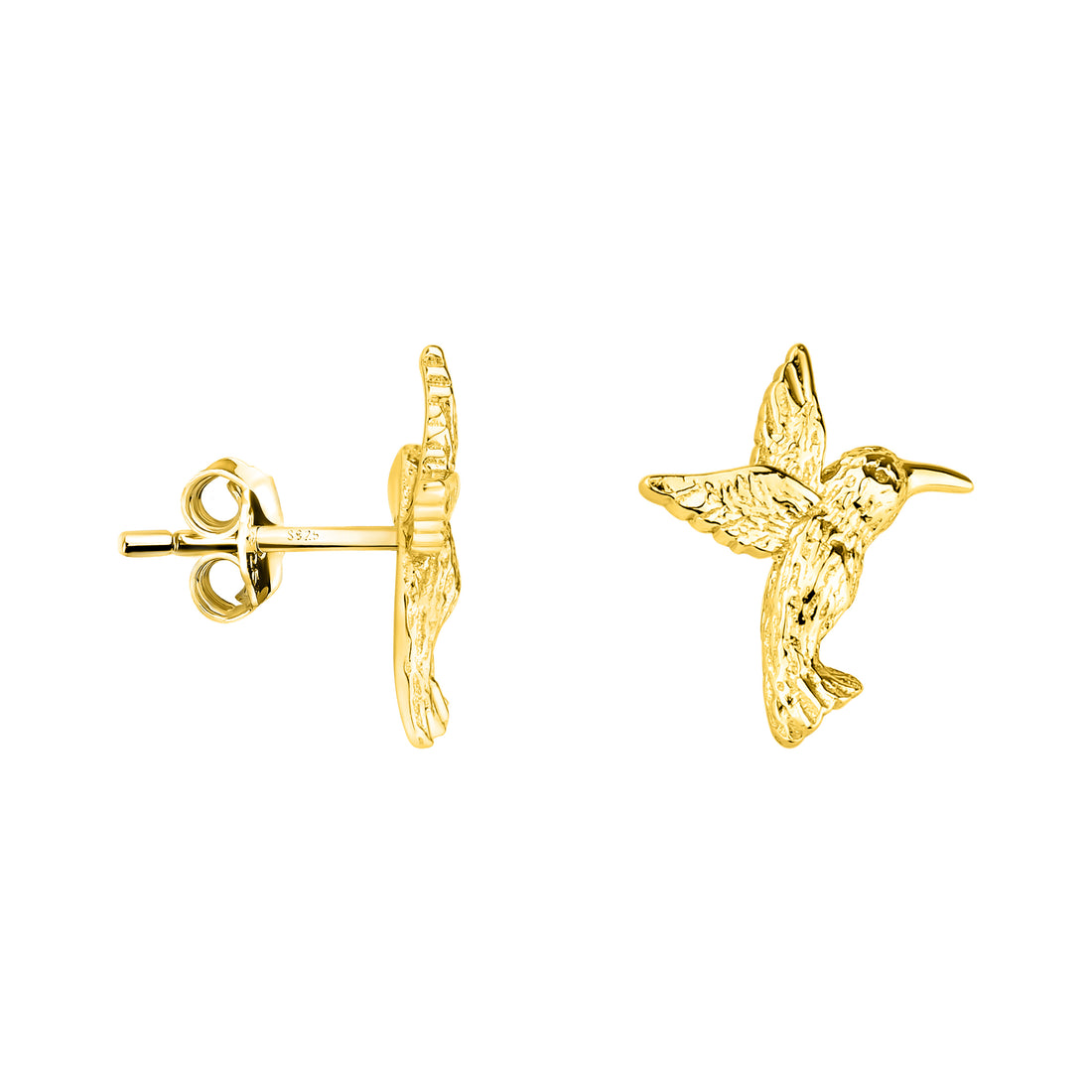 Haupt- und Seitenansicht von Gehämmerter Kolibri Ohrstecker in 925 Silber von Sofia Milani - E2033