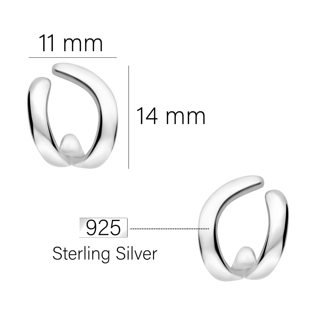 Maßenansicht von Gebogen Ohrstecker in 925 Silber von Sofia Milani - E2038
