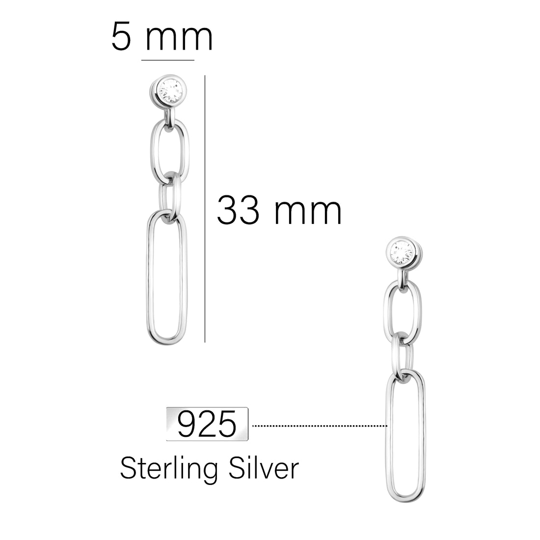 Maßenansicht von Ankerketten Ohrhänger in 925 Silber von Sofia Milani - E2040