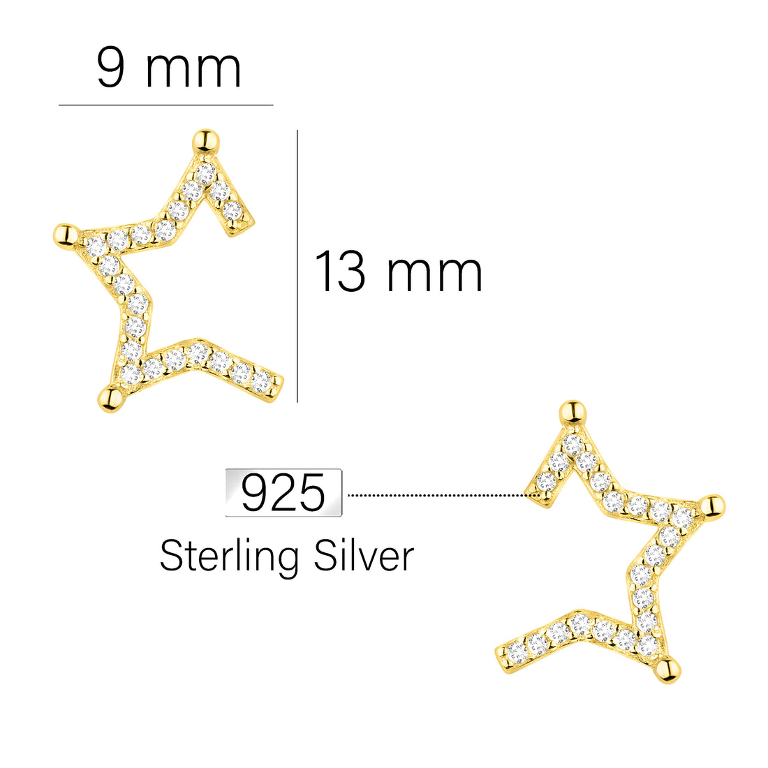 Maßenansicht von Stern Ohrstecker in 925 Silber von Sofia Milani - E2043