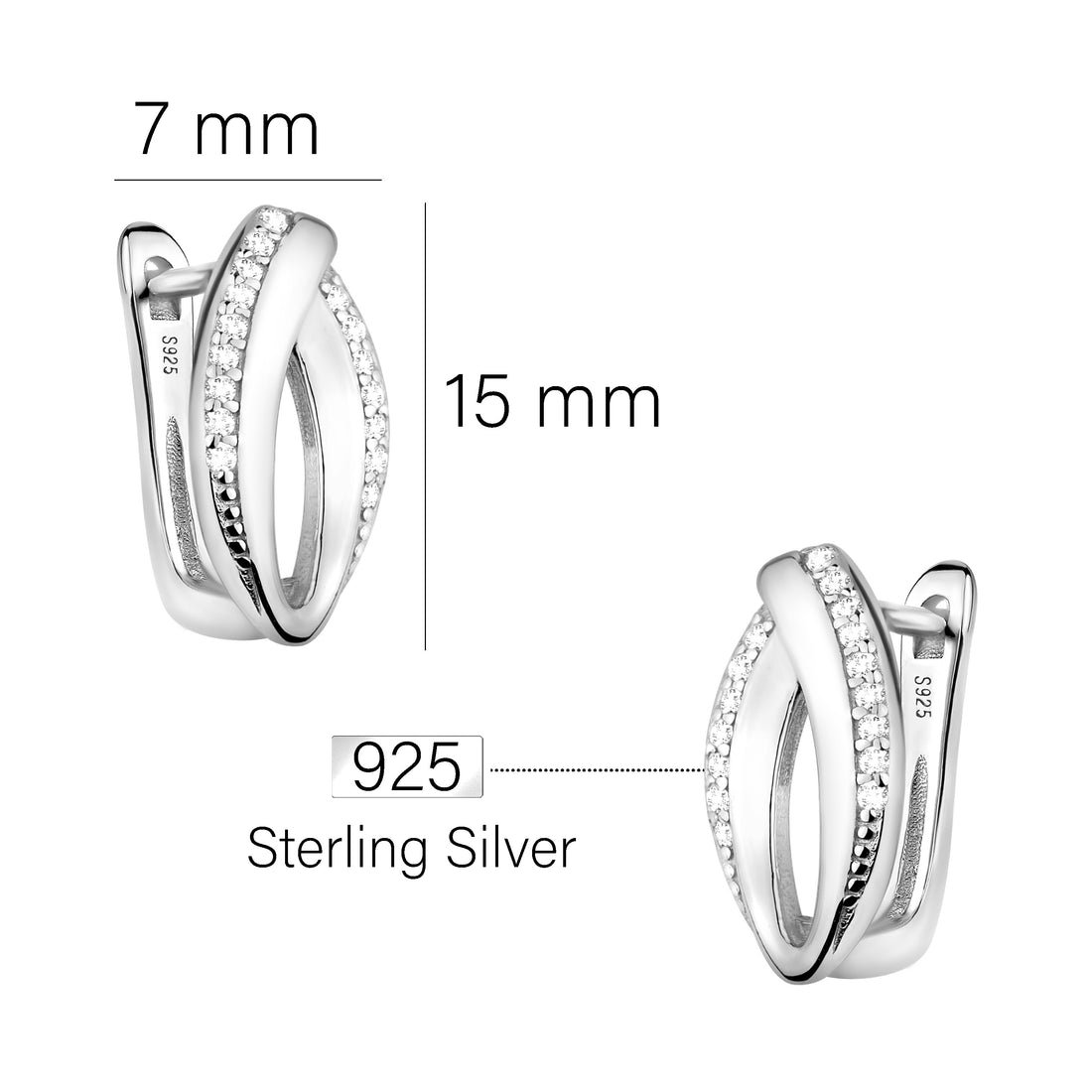 Maßenansicht von Oval Ohrstecker in 925 Silber von Sofia Milani - E2048