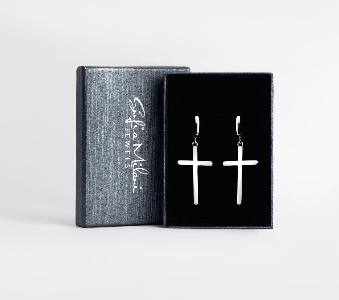 Boxansicht von Kreuz Ohrhänger in 925 Silber von Sofia Milani - E2054