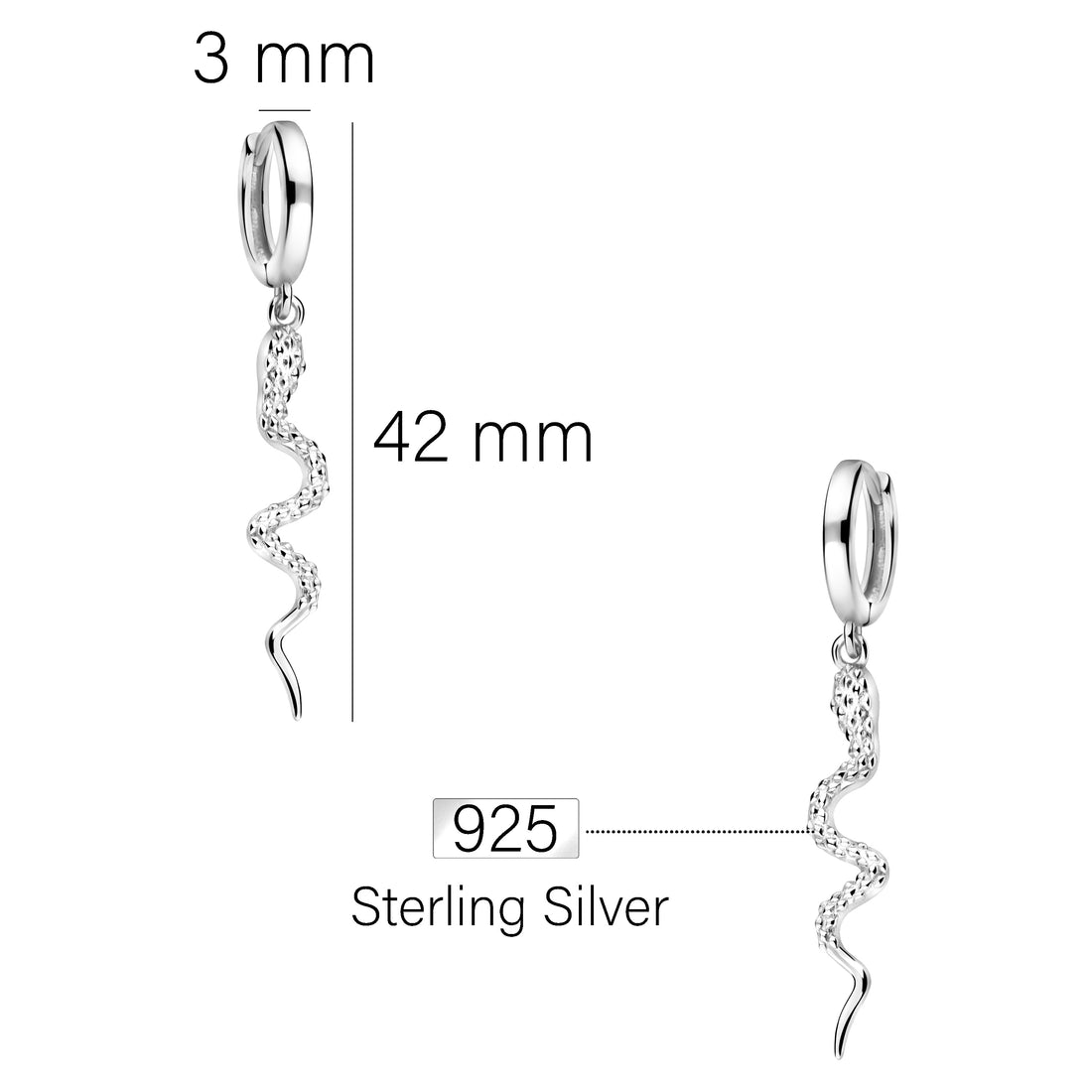 Maßenansicht von Gemusterte Schlange Ohrhänger in 925 Silber von Sofia Milani - E2056